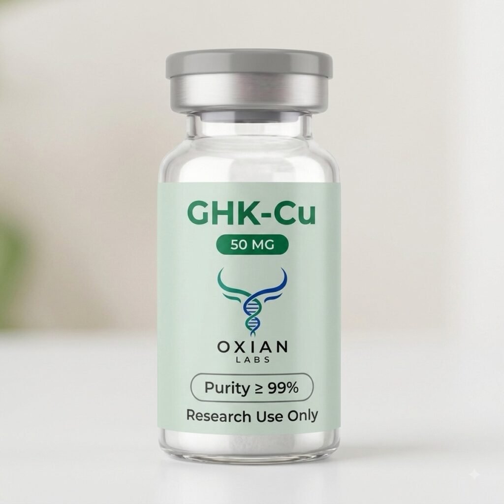 Oxian Labs GHK-Cu 50mg lyophilized peptide vial for research use